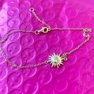 Delicate sterling silver gold plated Sun Crystal bracelet anclet adjustable